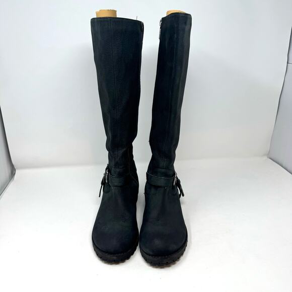 BP Black Leather Boots Tall 6.5 Zip Up Riding Boho Moto Biker Western Goth - Picture 3 of 10